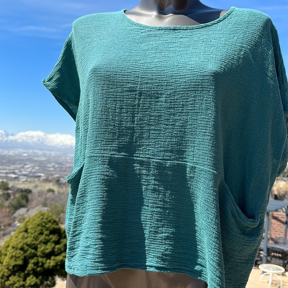 Oversized cotton top in hand dyed teal. New with tags from Sundance.